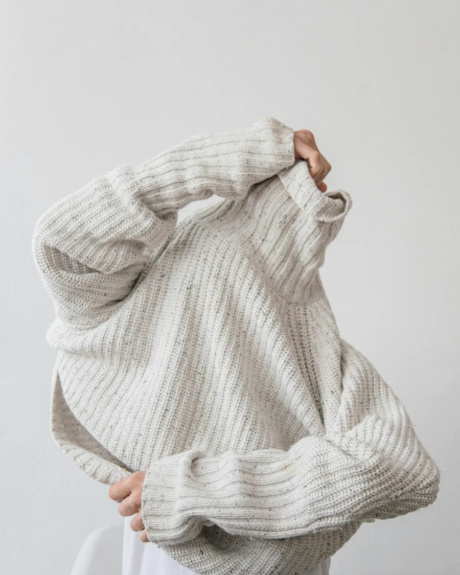 Oversized cream rib-knit sweater